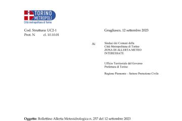 Allerta MeteoIdrologica n.257 del 12 Settembre 2023 (36 ore)